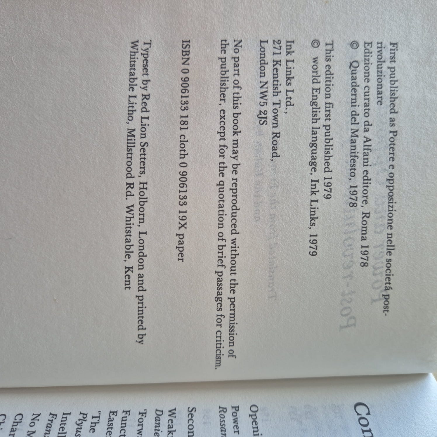 'Power & Opposition in Post-Revolutionary Societies' edited by Il Manifesto Conference