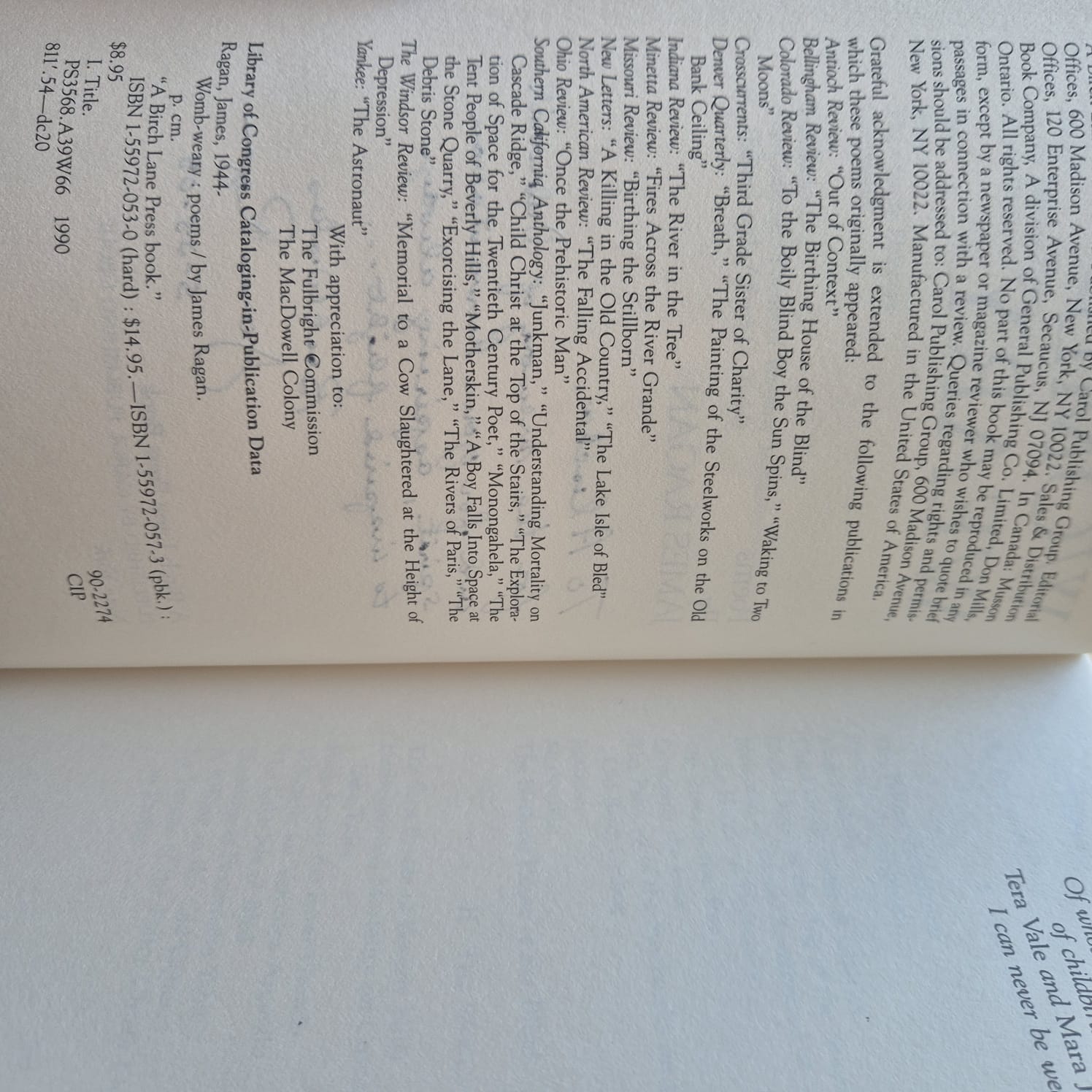 'Womb-Weary' by James Ragan (signed copy)