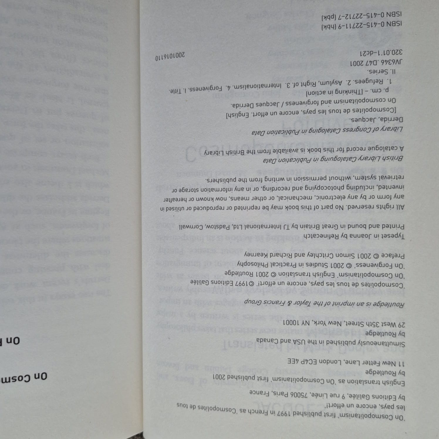 'On Cosmopolitanism and Forgiveness' by Jacques Derrida