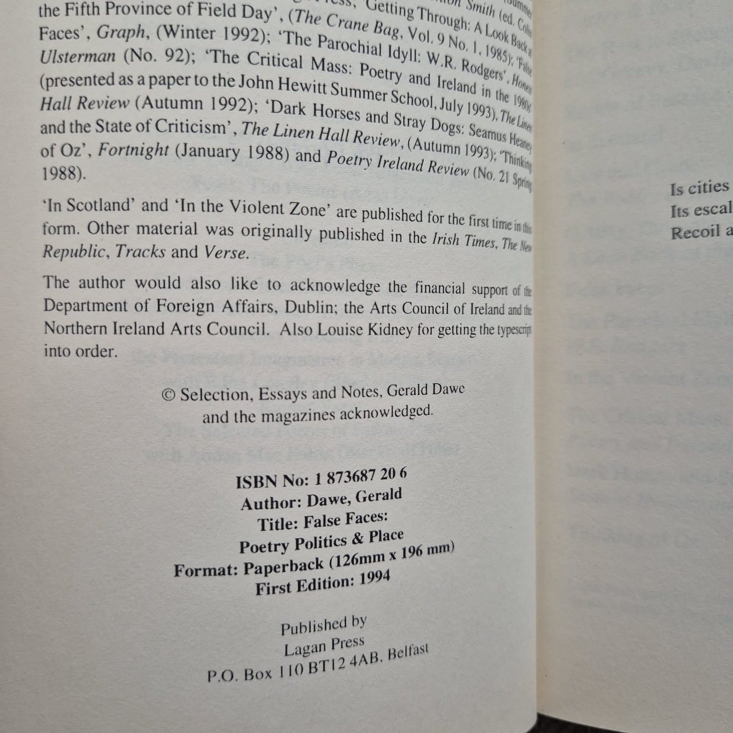 'False Faces: Poetry, Politics & Place' by Gerald Dawe