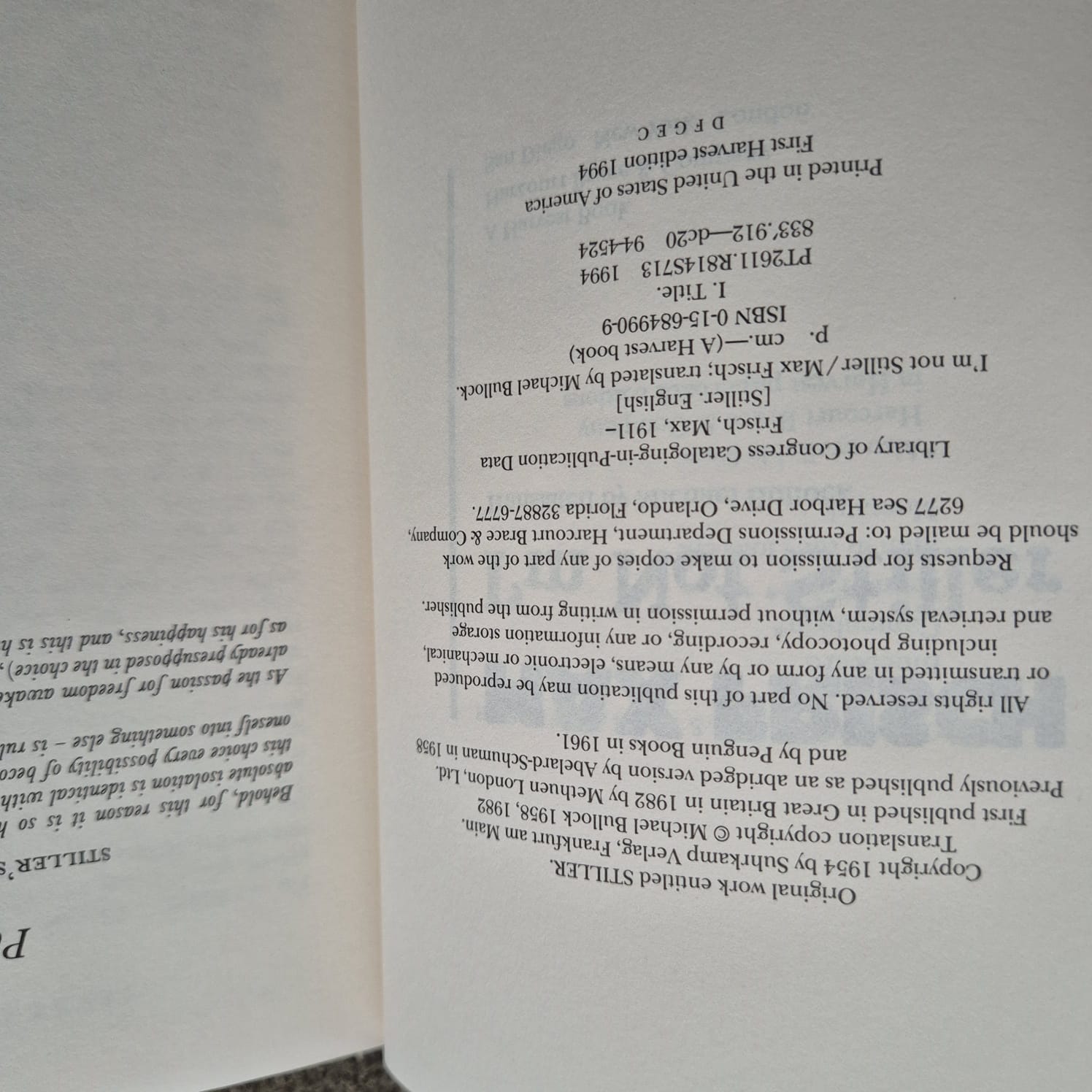 'I’m Not Stiller' by Max Frisch