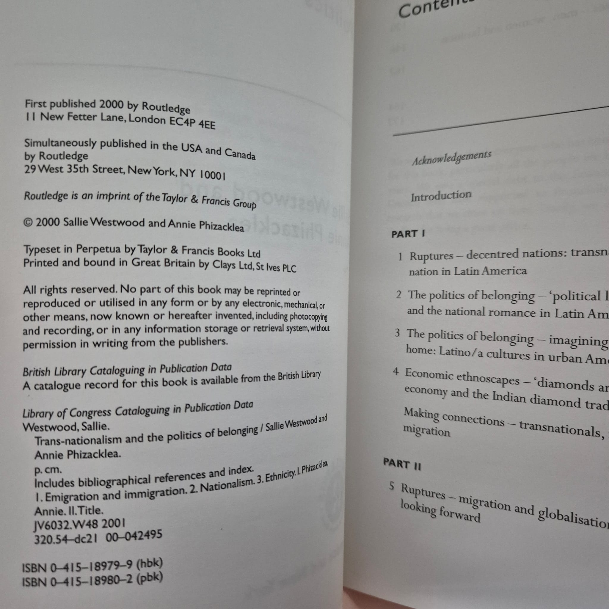 'Trans-Nationalism and the Politics of Belonging' by Sallie Westwood & Annie Phizacklea