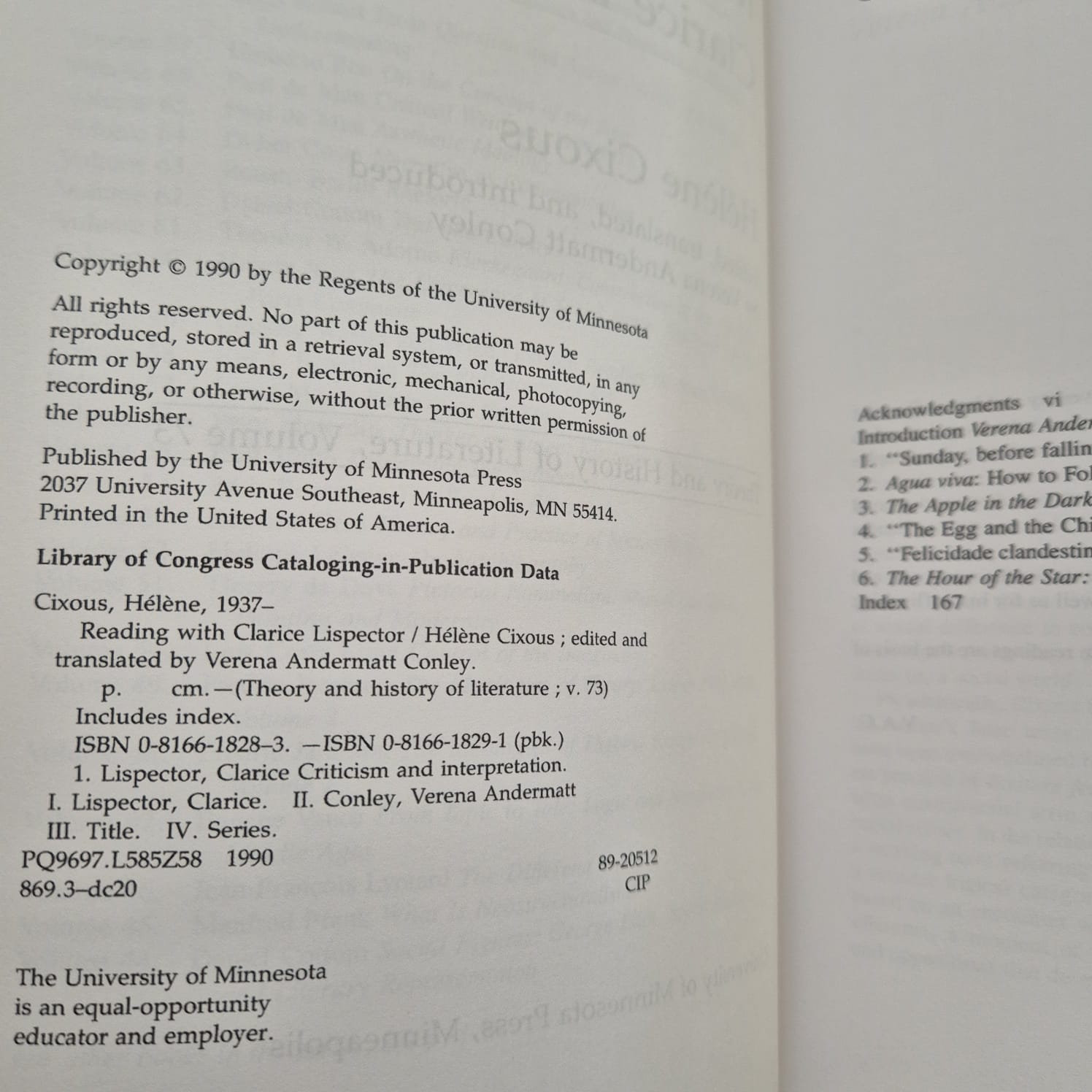 'Reading with Clarice Lispector' by Hélène Cixous