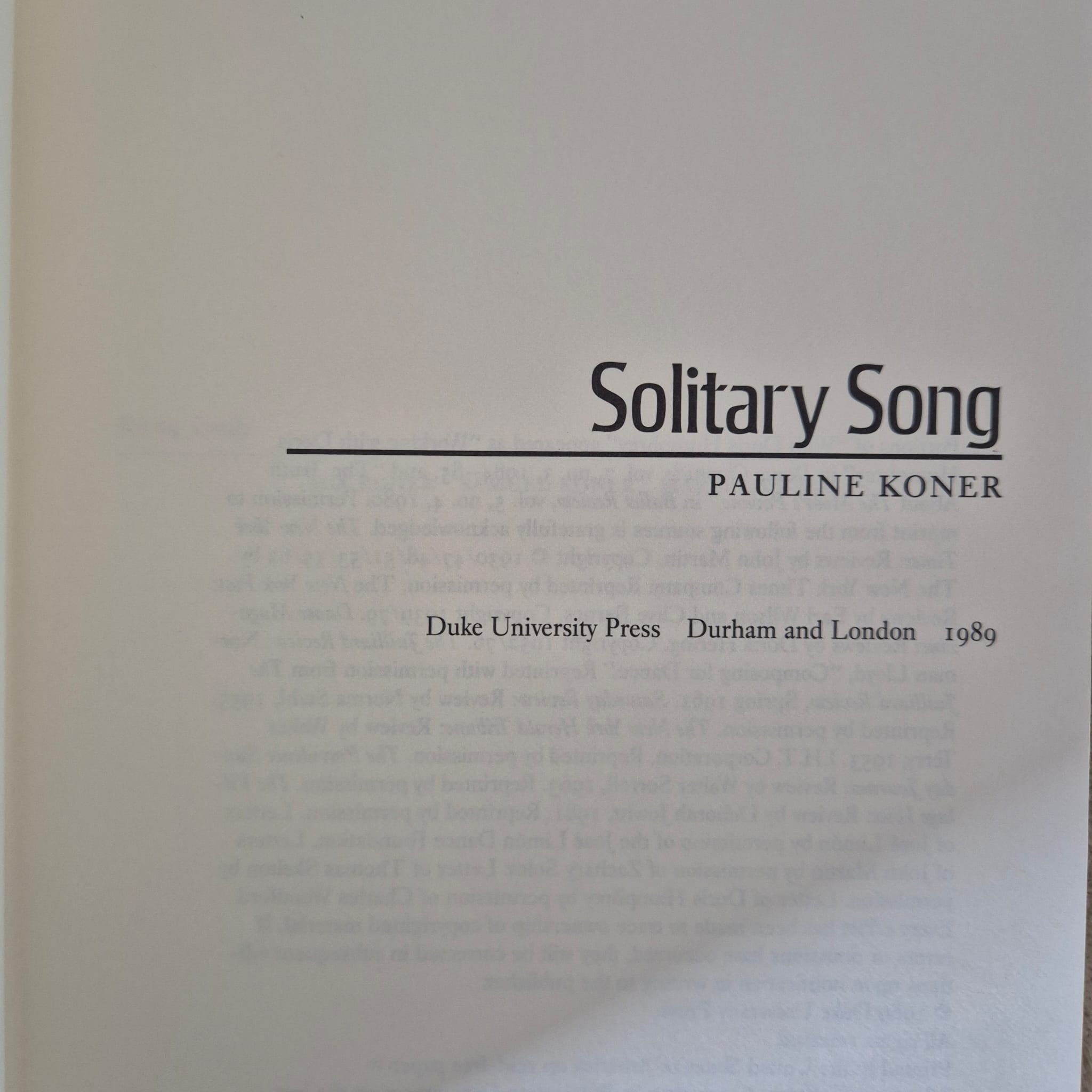 'Solitary Song: An Autobiography' by Pauline Koner