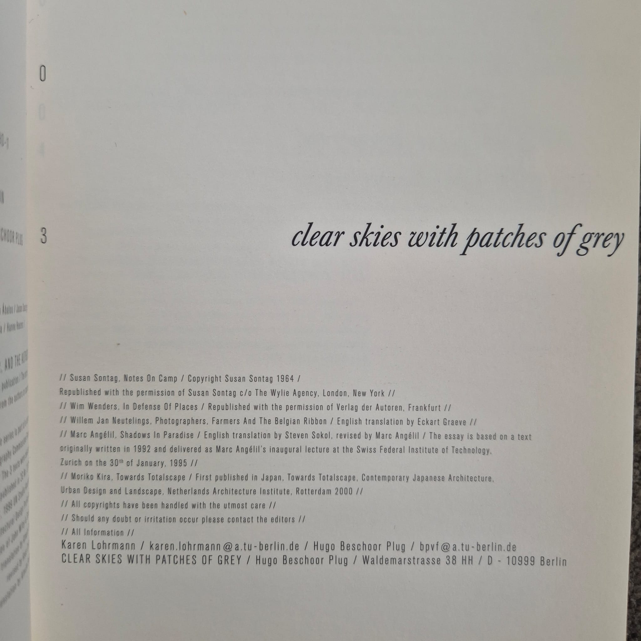 ‘Clear Skies with Patches of Grey’ edited by Karen Lohrmann and Hugo Beschoor Plug
