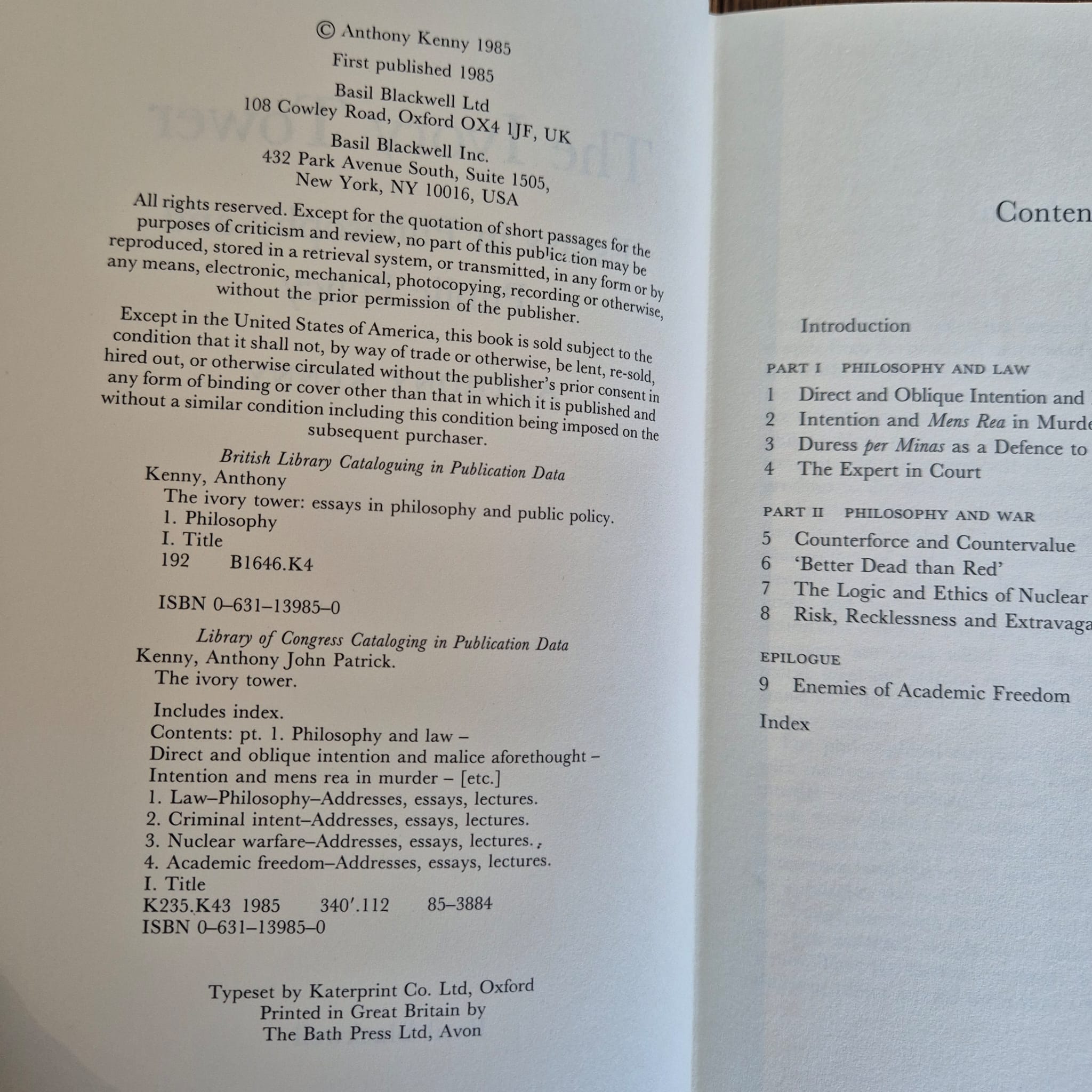 ‘The Ivory Tower: Essays in Philosophy and Public Policy’ by Anthony Kenny
