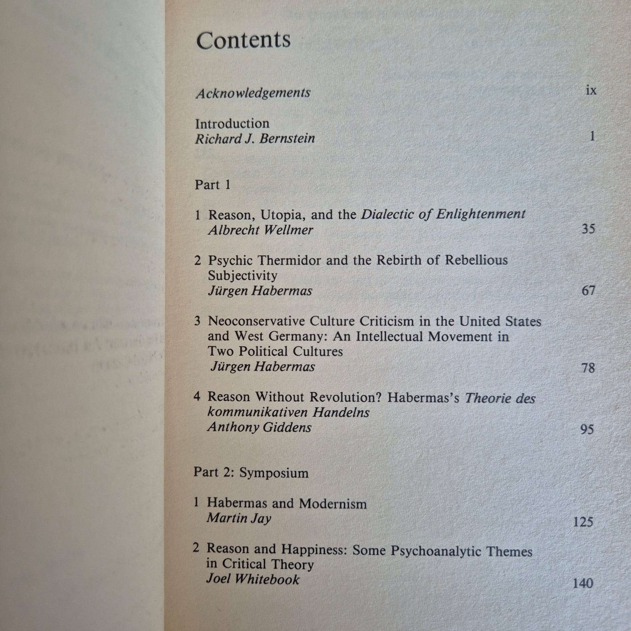 ‘Habermas and Modernity’ edited by Richard J. Bernstein
