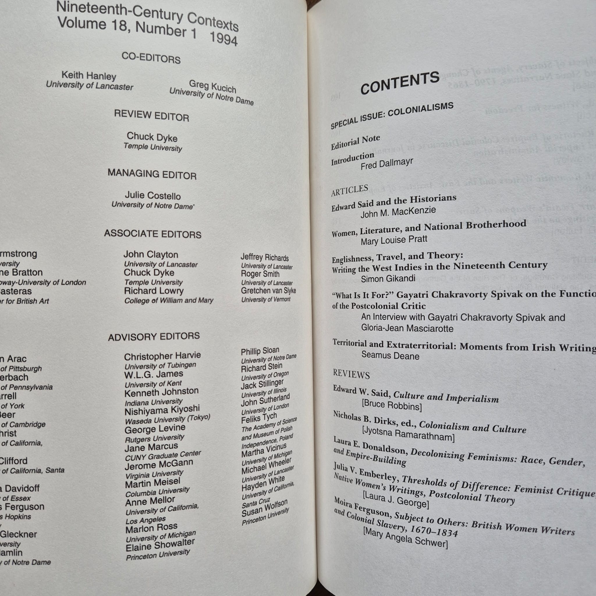 ‘Nineteenth-Century Contexts: An Interdisciplinary Journal, Vol. 18, No. 1 — Special Issue: Colonialisms’