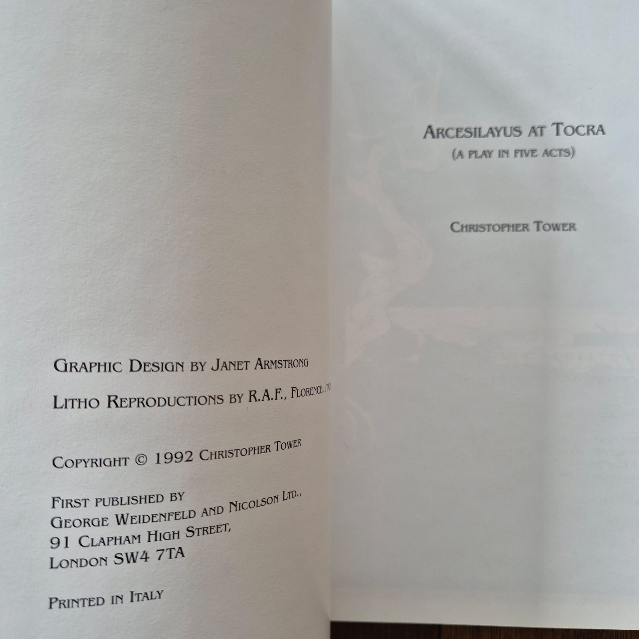 'Arcesilayus at Tocra: A Play in Five Acts' by Christopher Tower