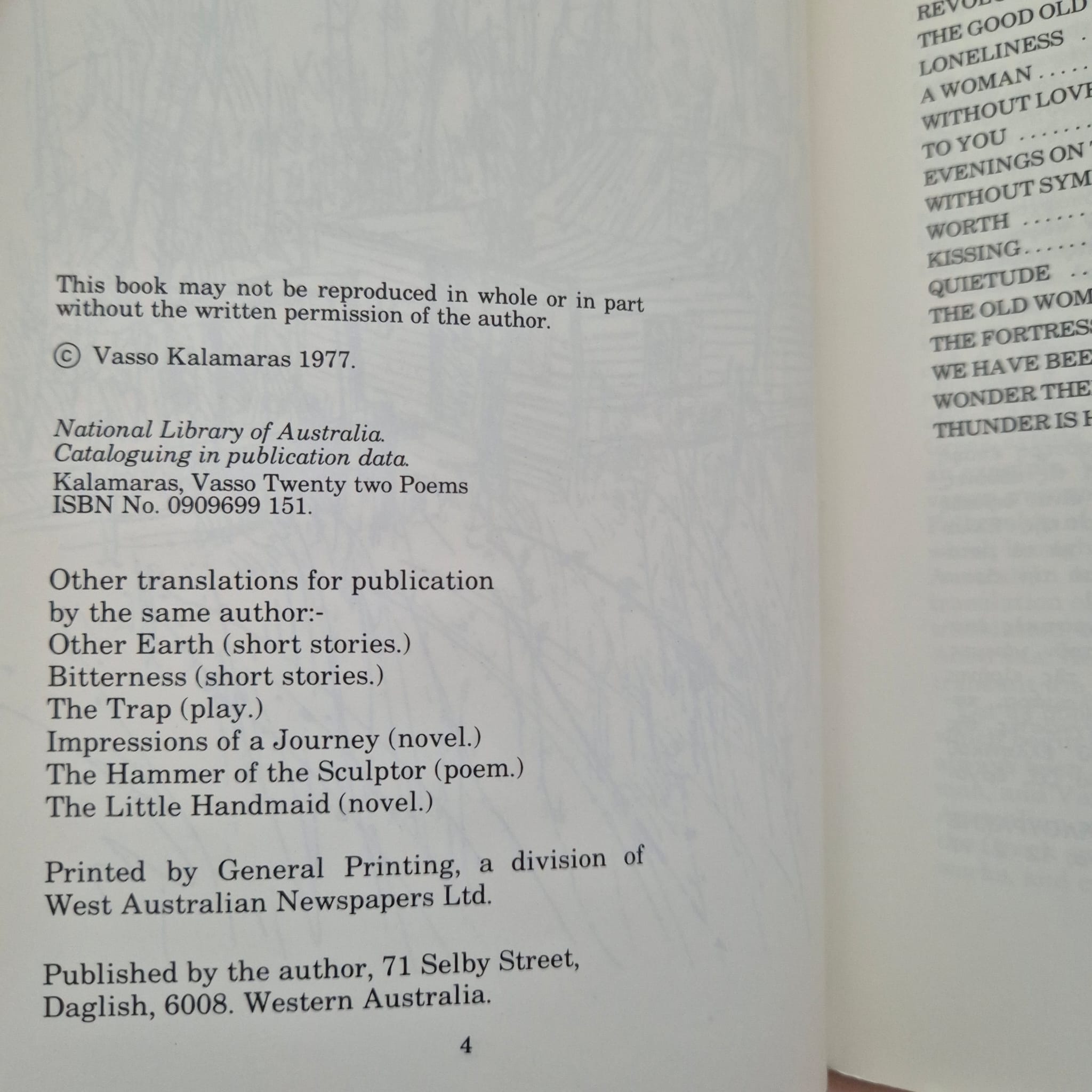 'Twenty Two Poems (Greek-English)' by Vasso Kalamaras