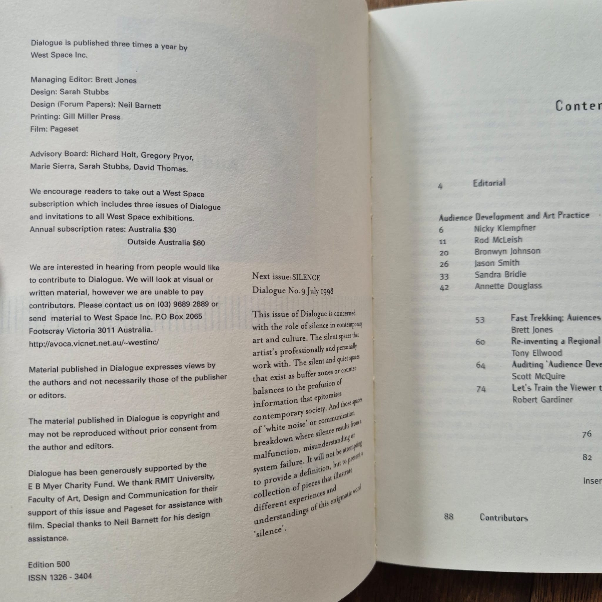'Dialogue No. 8: Audience' edited by Brett Jones