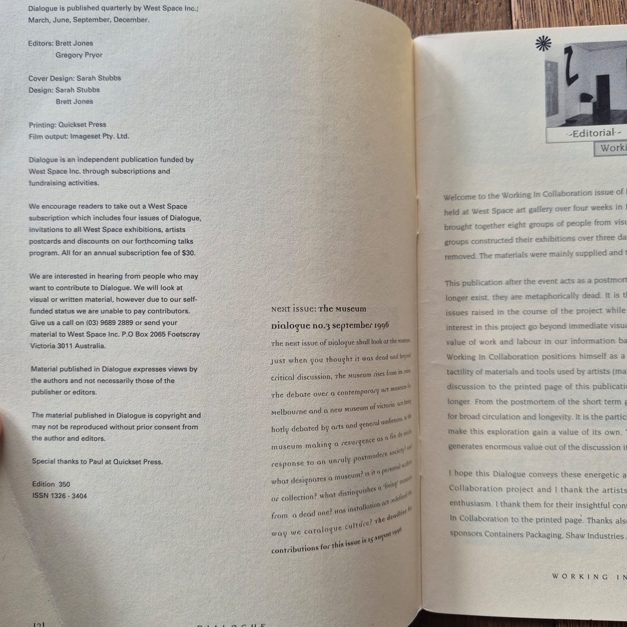 'Dialogue Vol. 2, No. 2: Working in Collaboration' edited by Brett Jones and Gregory Pryor