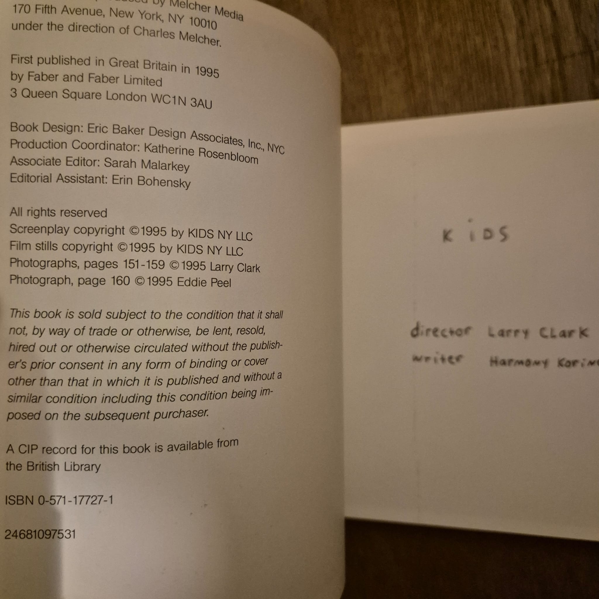 'Kids: A Film by Larry Clark' by Larry Clark and Harmony Korine (rare)