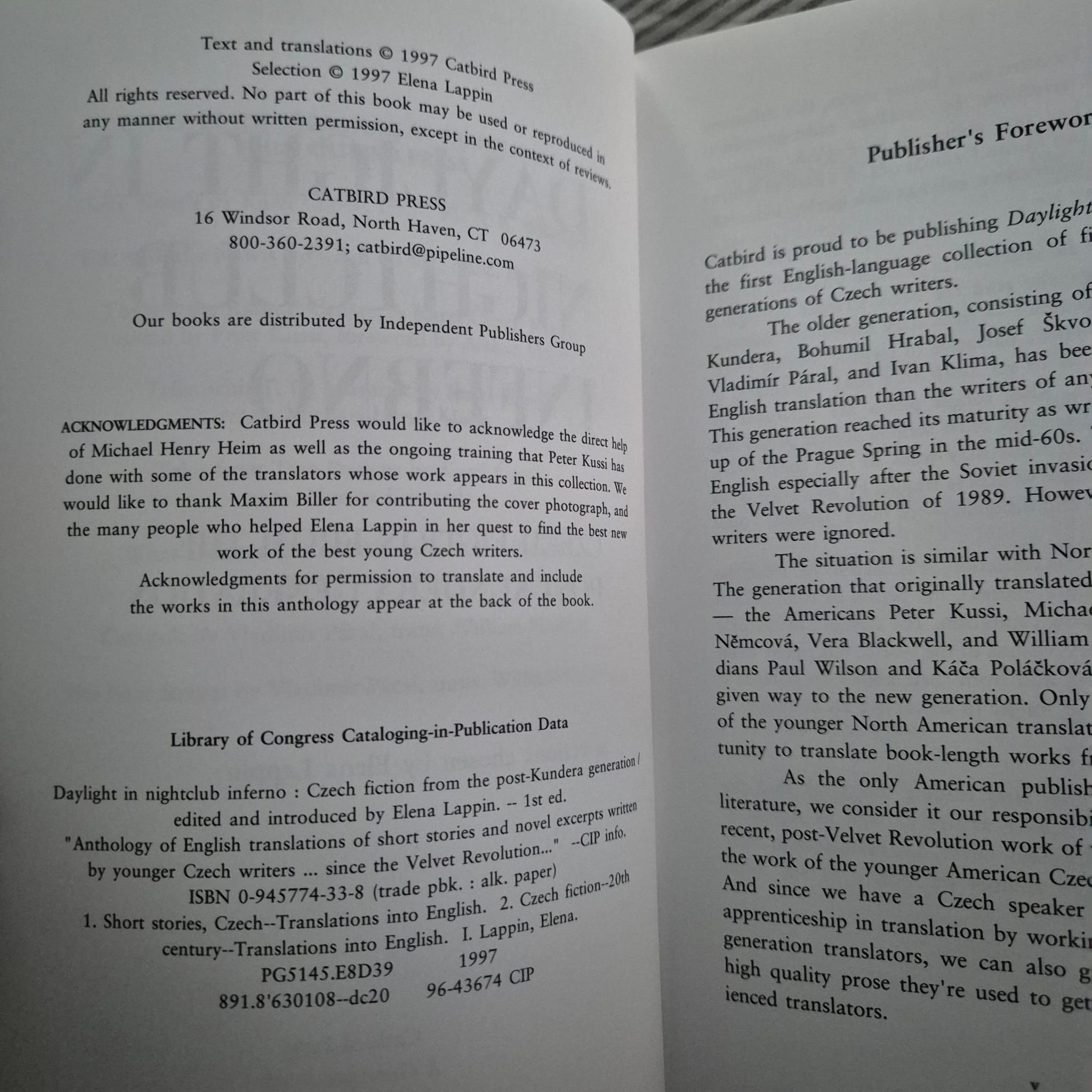 'Daylight in Nightclub Inferno: Czech Fiction from the Post-Kundera Generation' edited and introduced by Elena Lappin