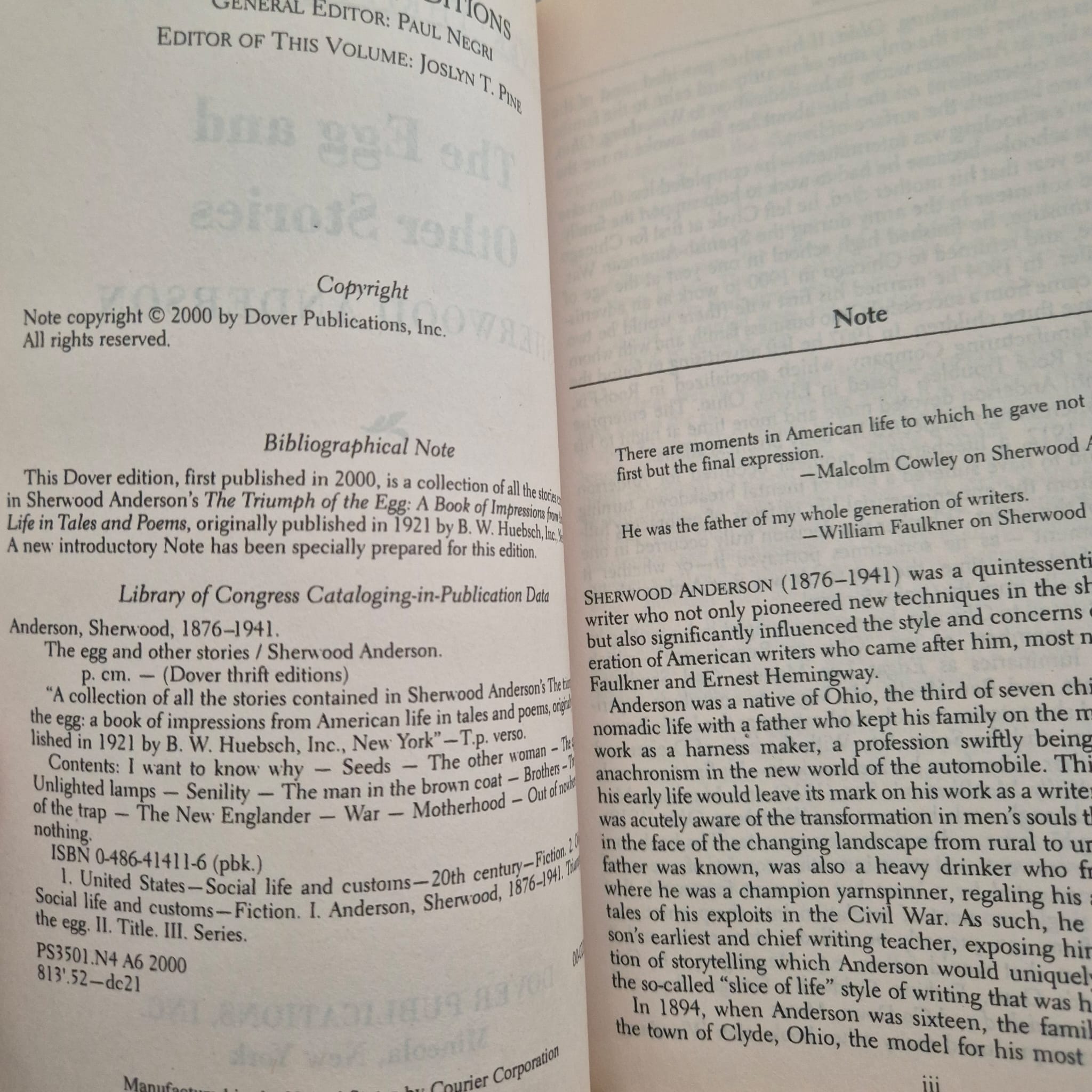 ‘The Egg and Other Stories’ by Sherwood Anderson