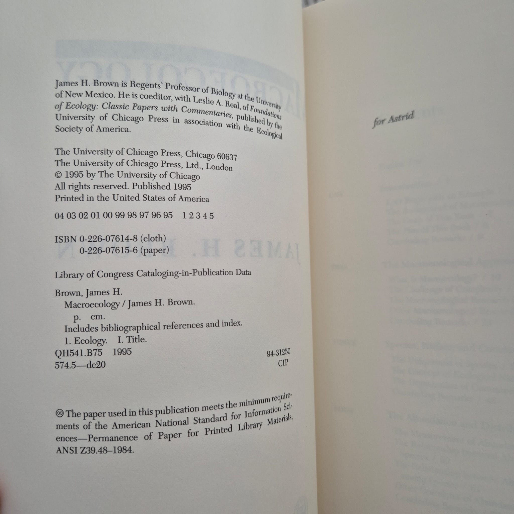 'Macroecology' by James H. Brown