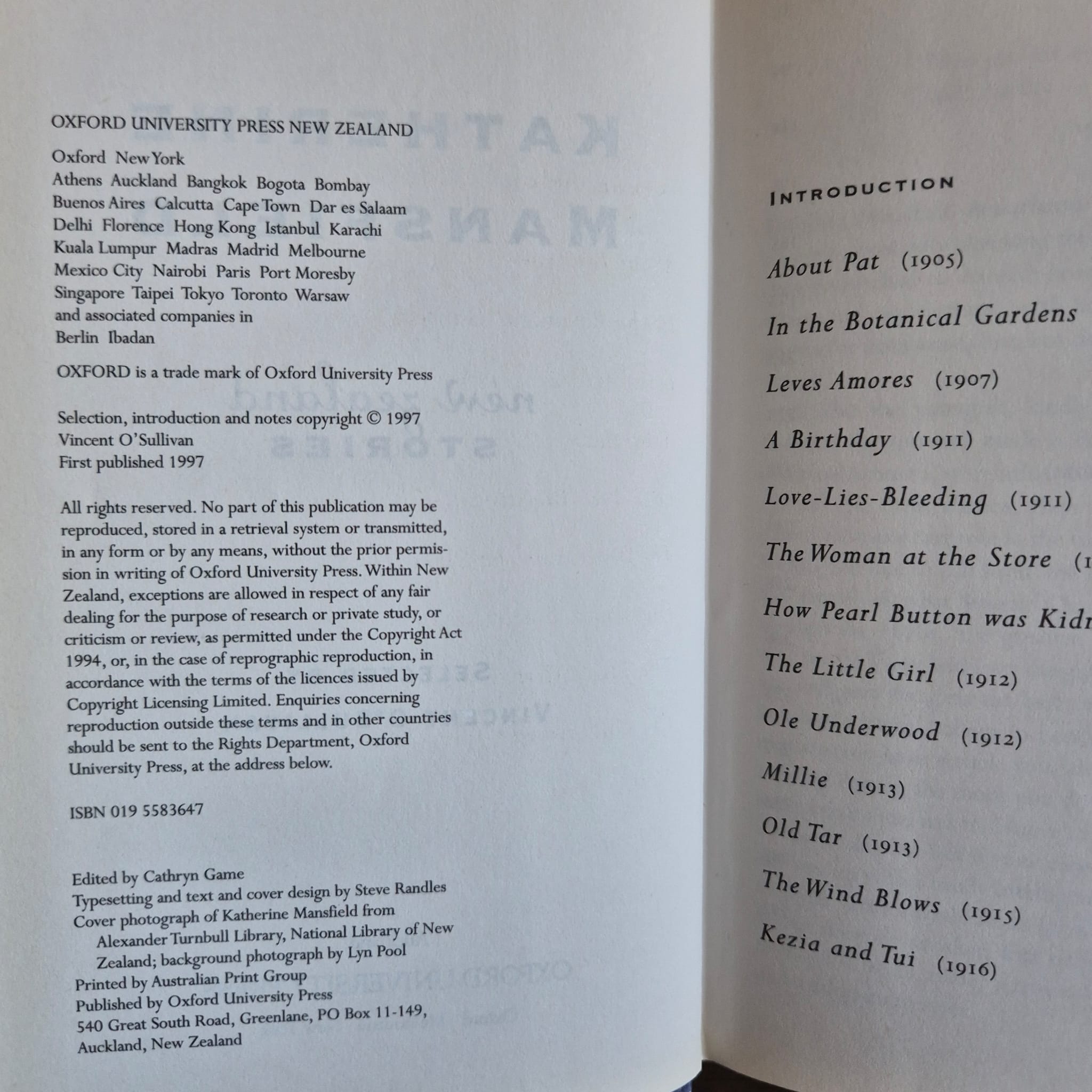'New Zealand Stories' by Katherine Mansfield