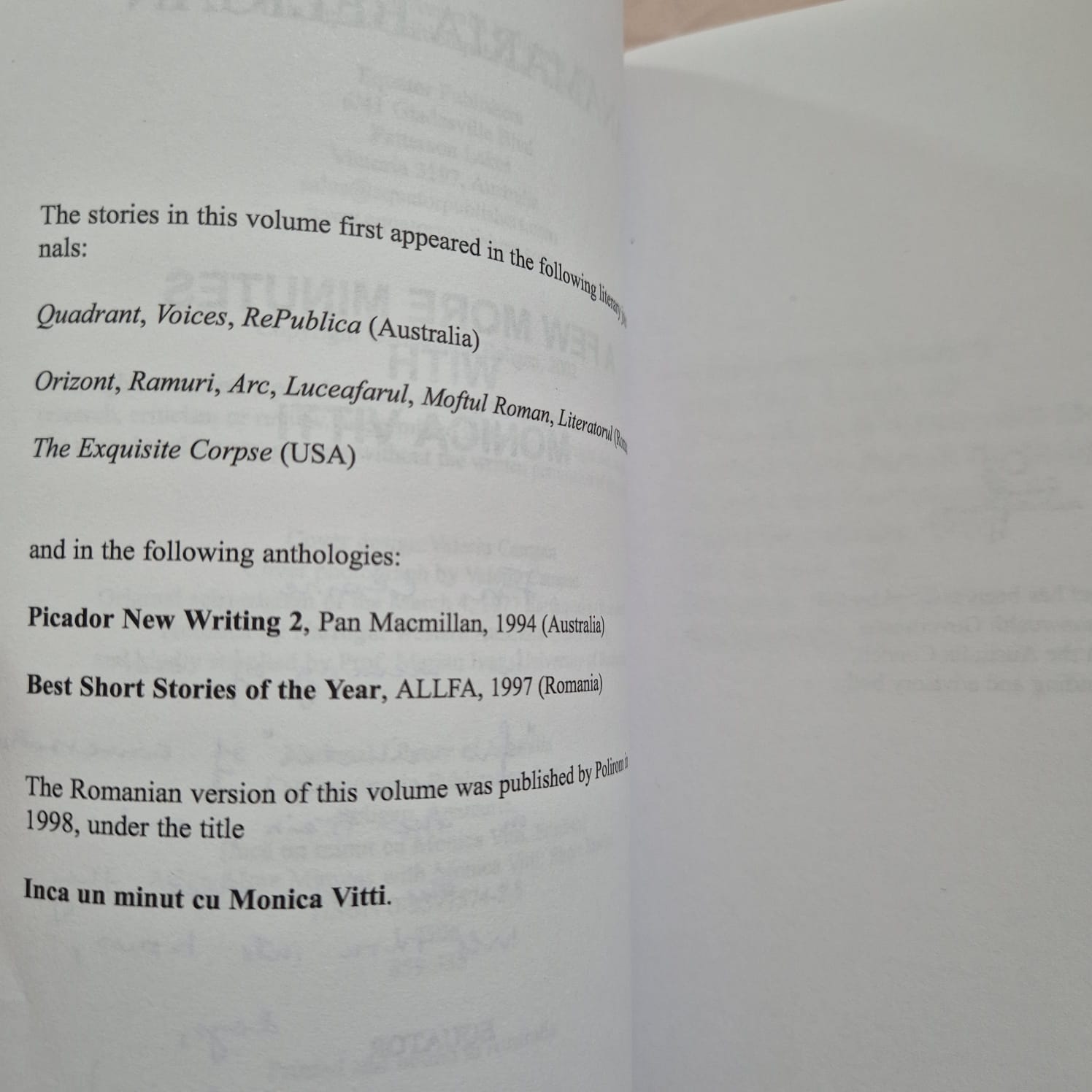 'A Few More Minutes with Monica Vitti' by Anamaria Beligan