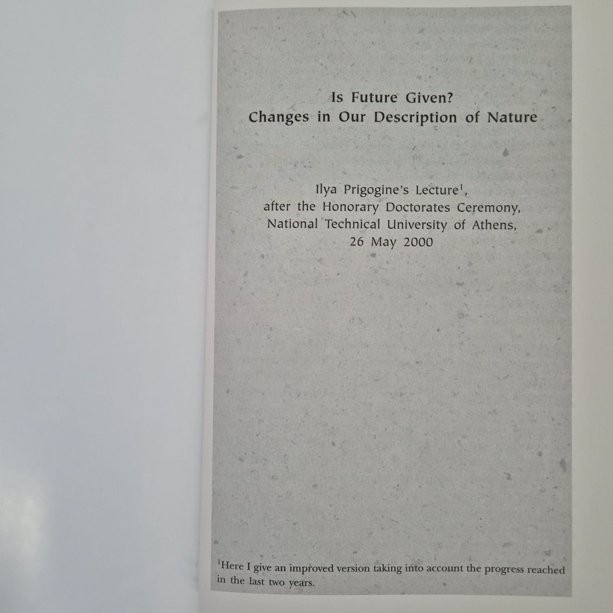 'Is Future Given?' by Ilya Prigogine
