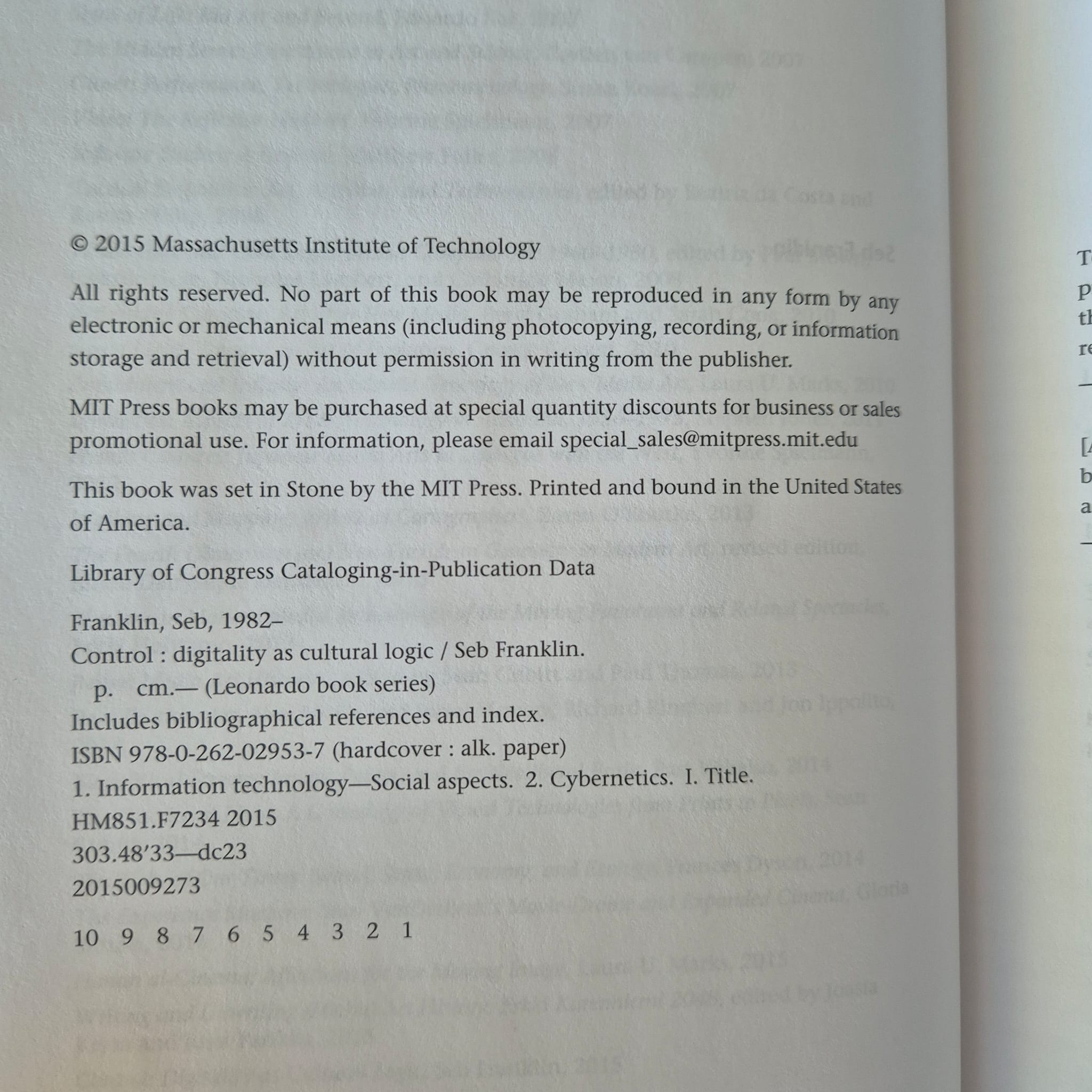 ‘Control: Digitality as Cultural Logic’ by Seb Franklin