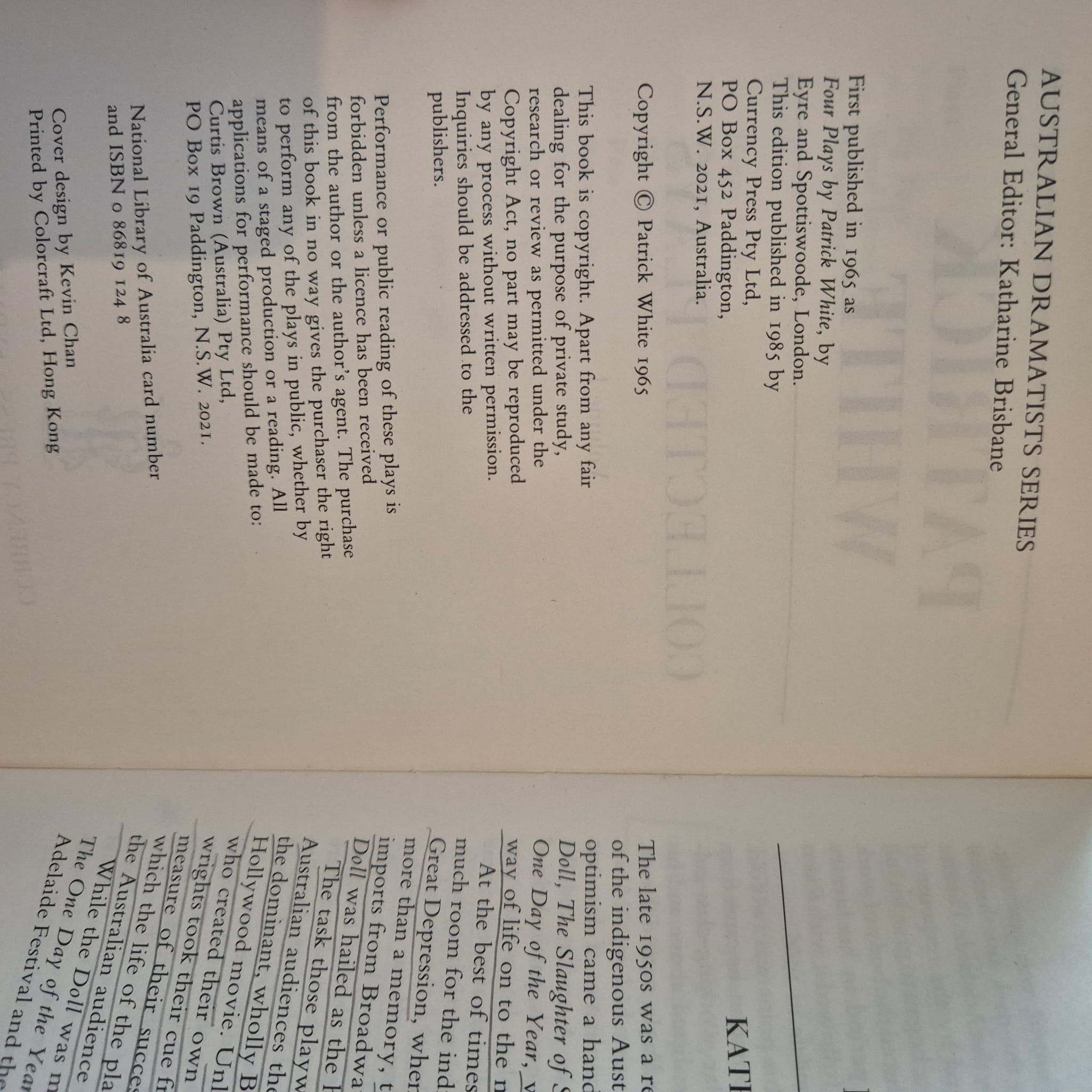 'Collected Plays Volume I' by Patrick White