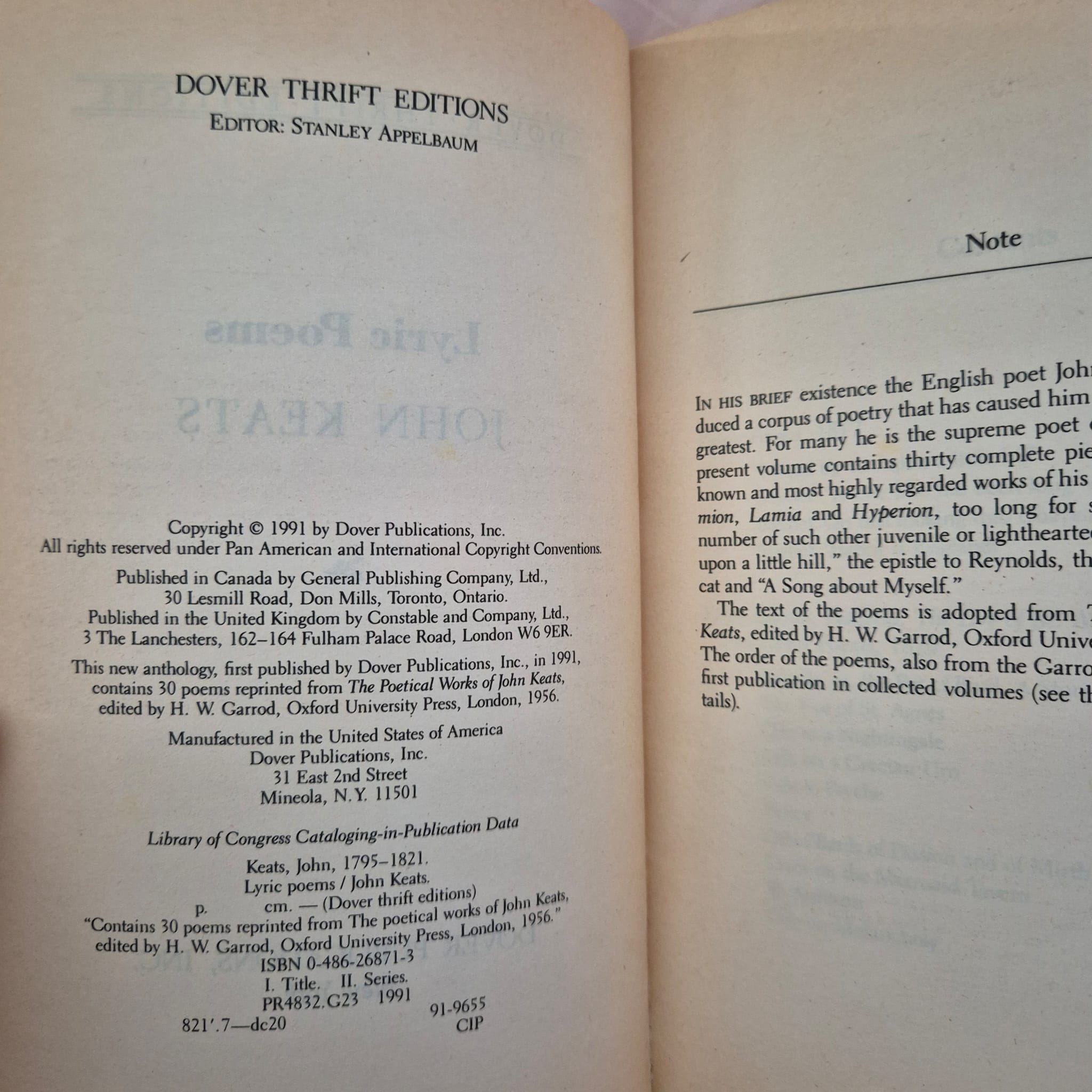 ‘Lyric Poems’ by John Keats