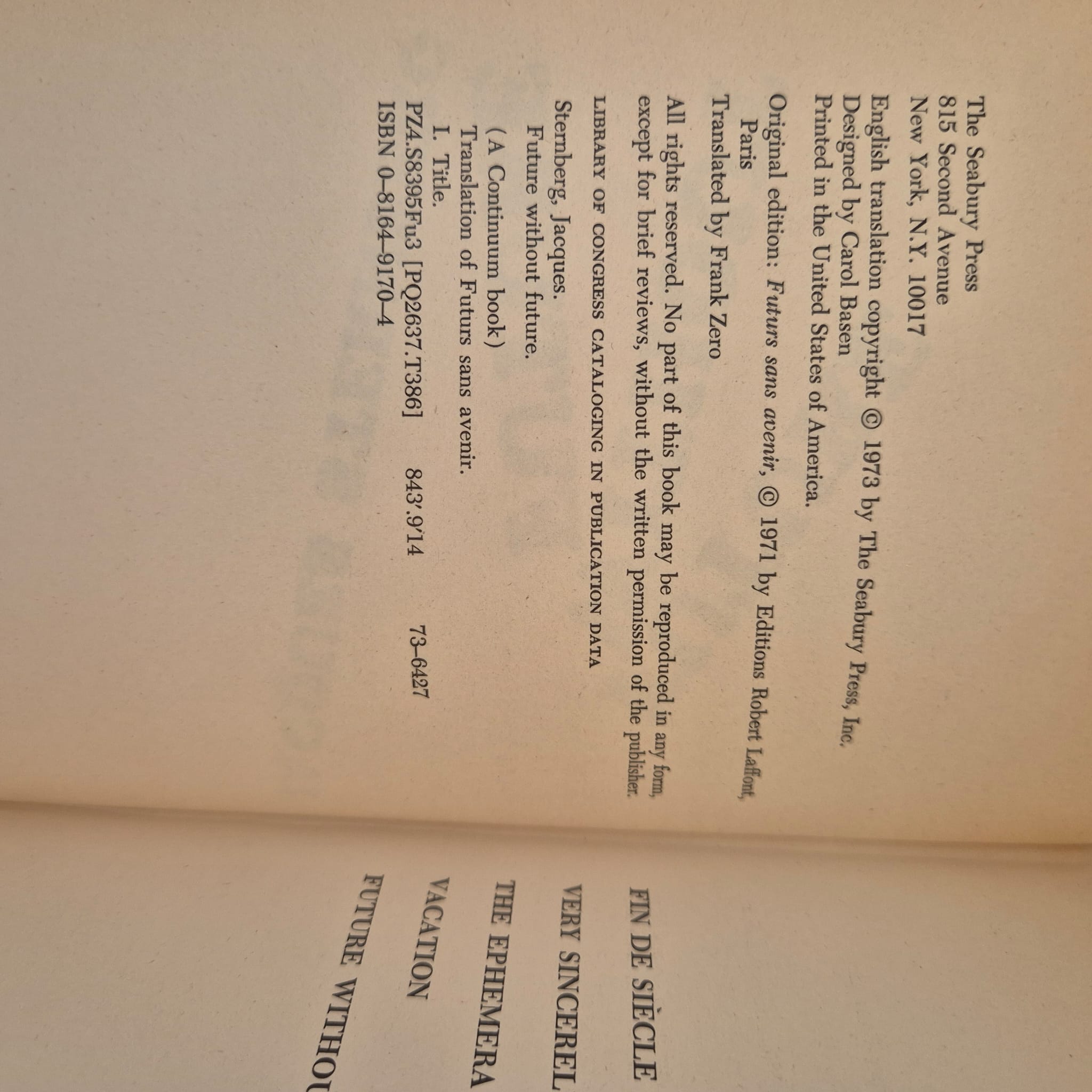 'Future Without Future' by Jacques Sternberg