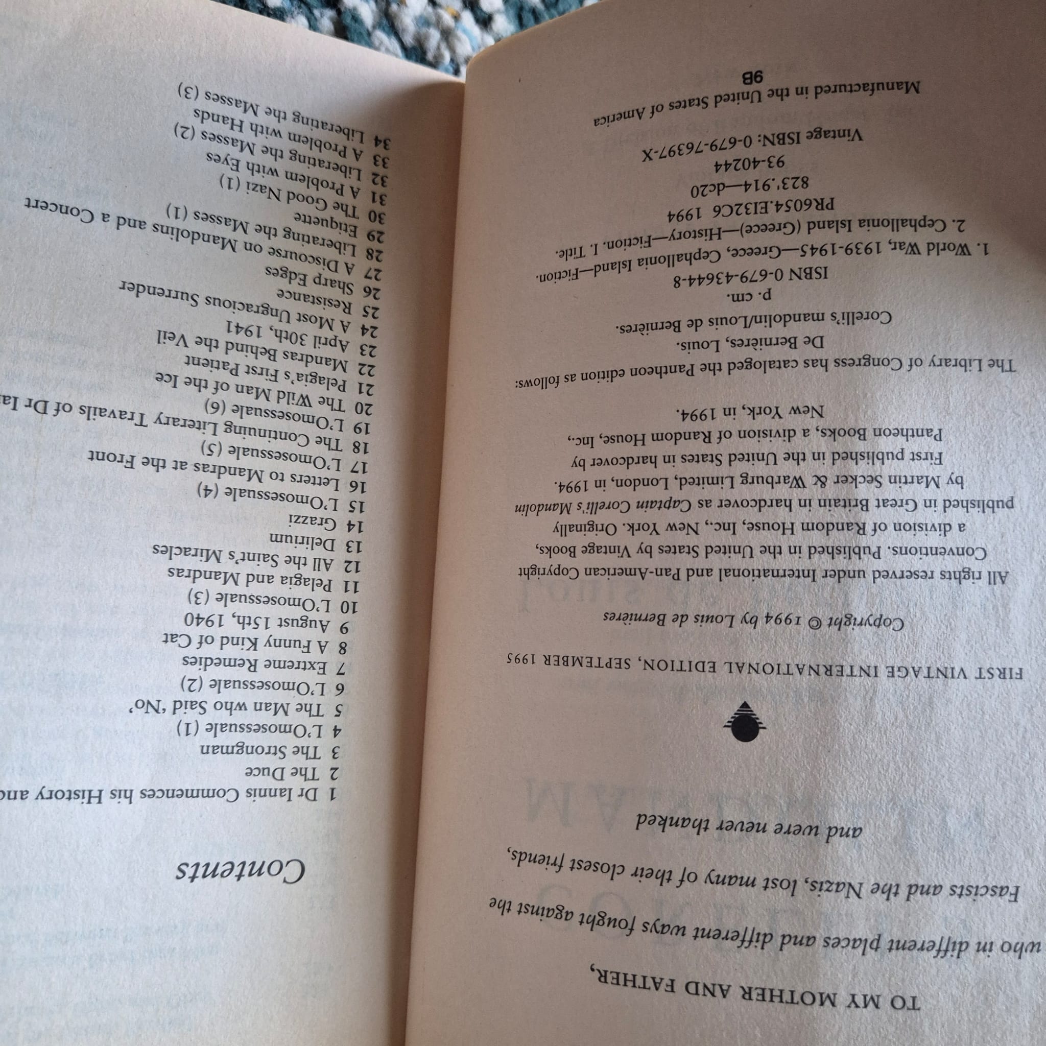 'Captain Corelli's Mandolin' by Louis de Bernières