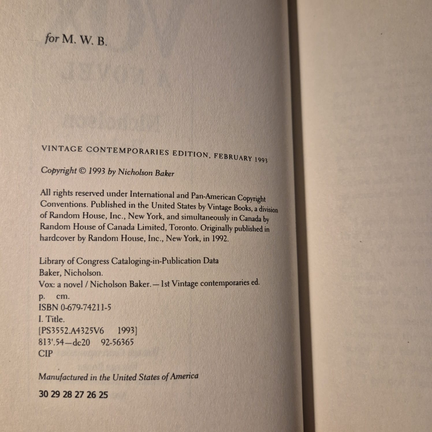 'Vox' by Nicholson Baker
