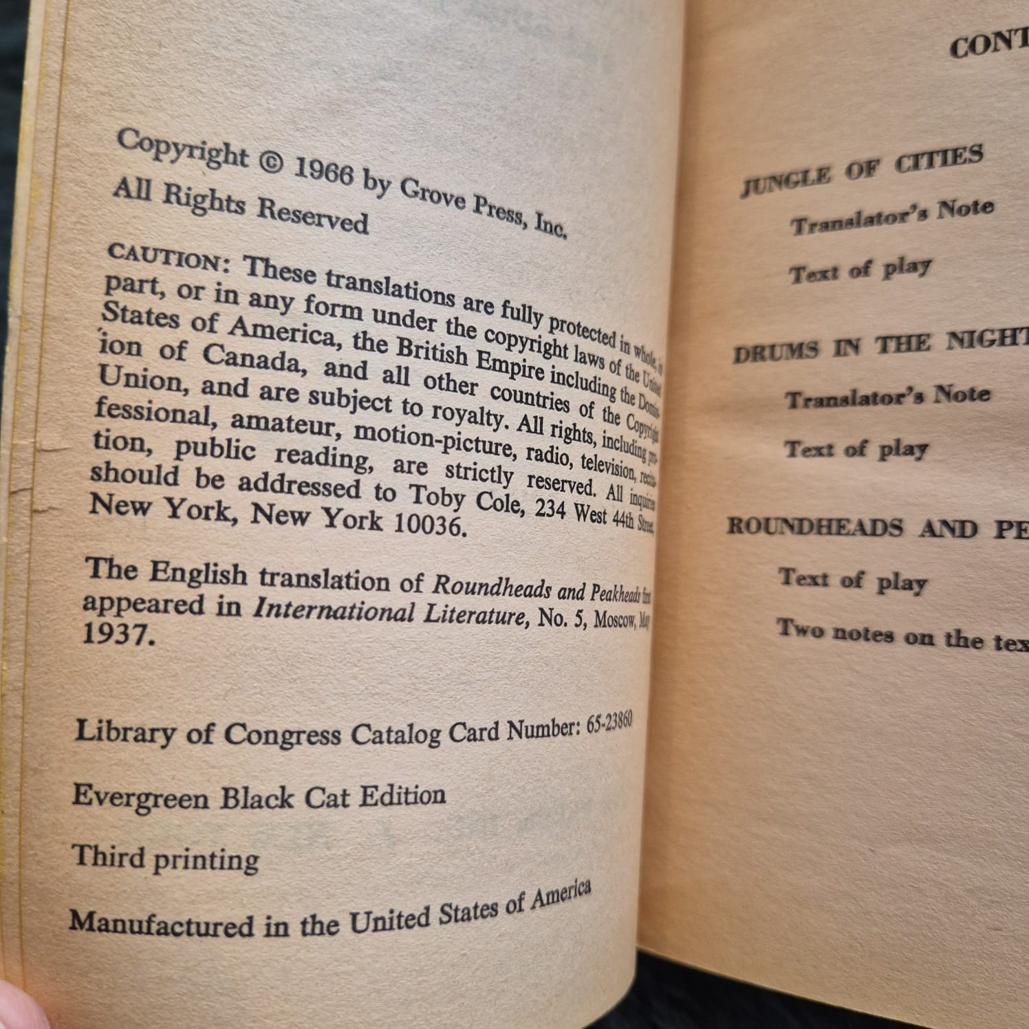 'Jungle of Cities and Other Plays' by Bertolt Brecht