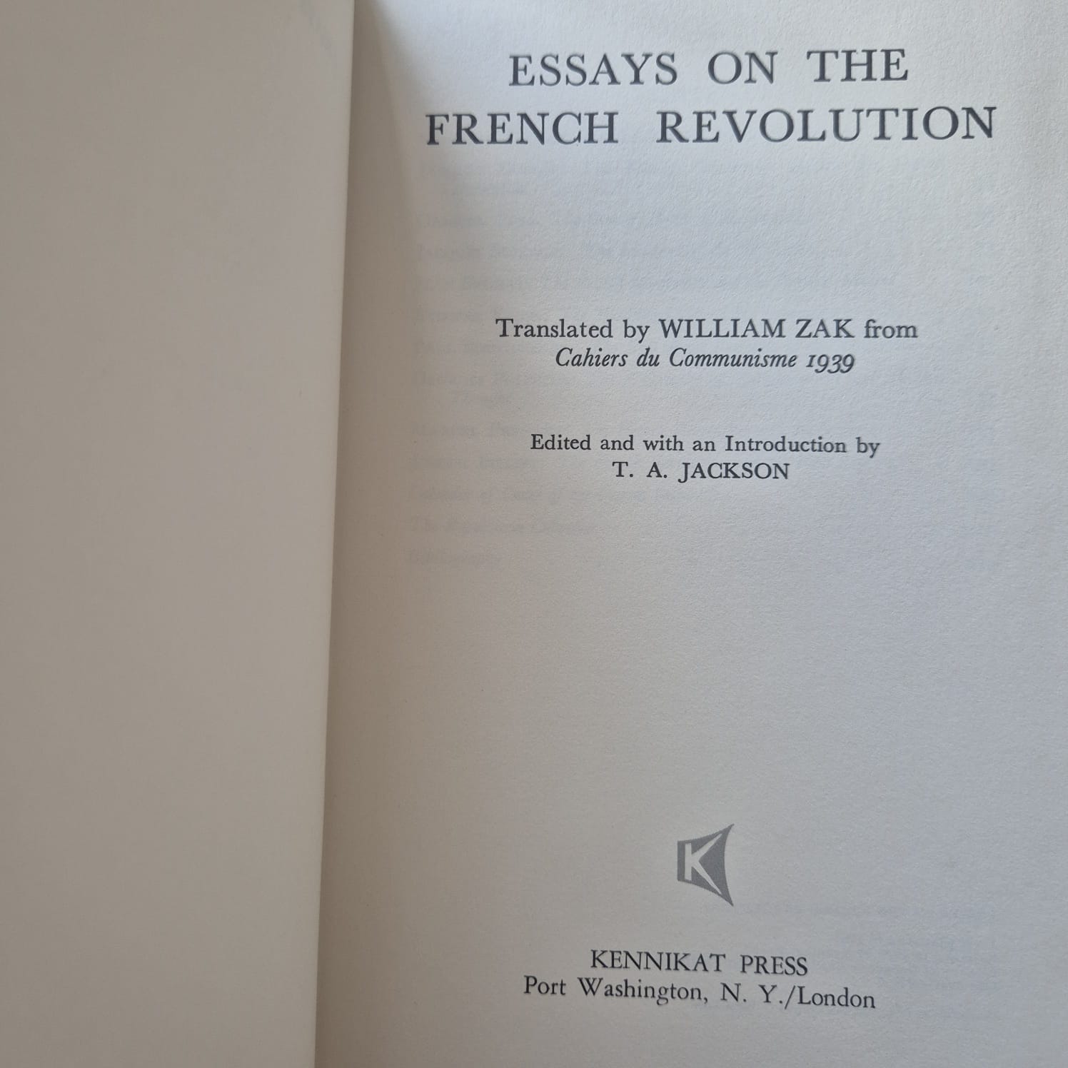 'Essays on the French Revolution' edited by T. A. Jackson